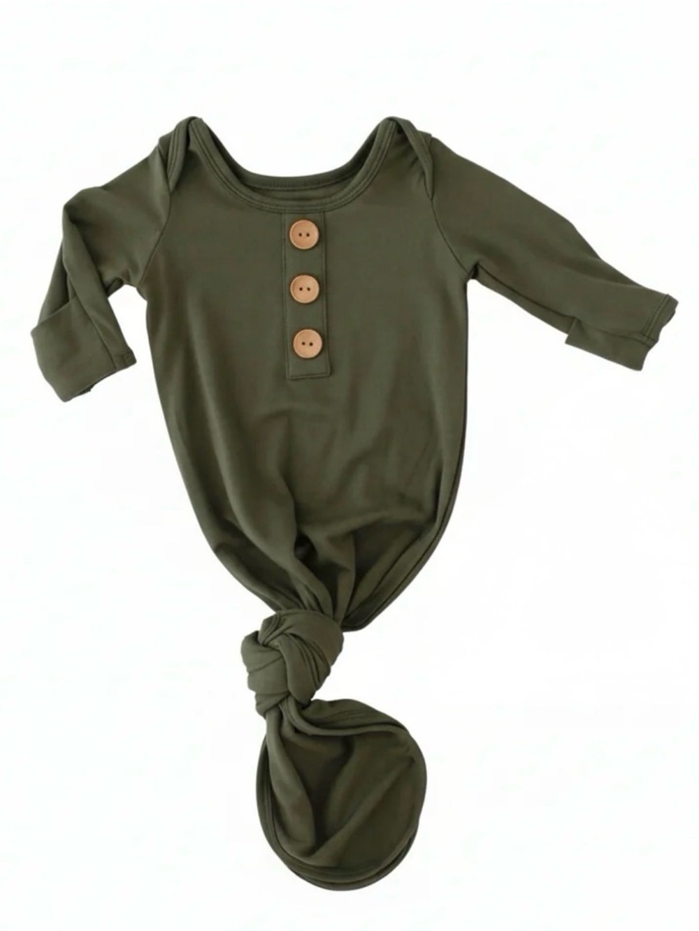 Caden Lane Solid Olive Bamboo Baby Knot Gown